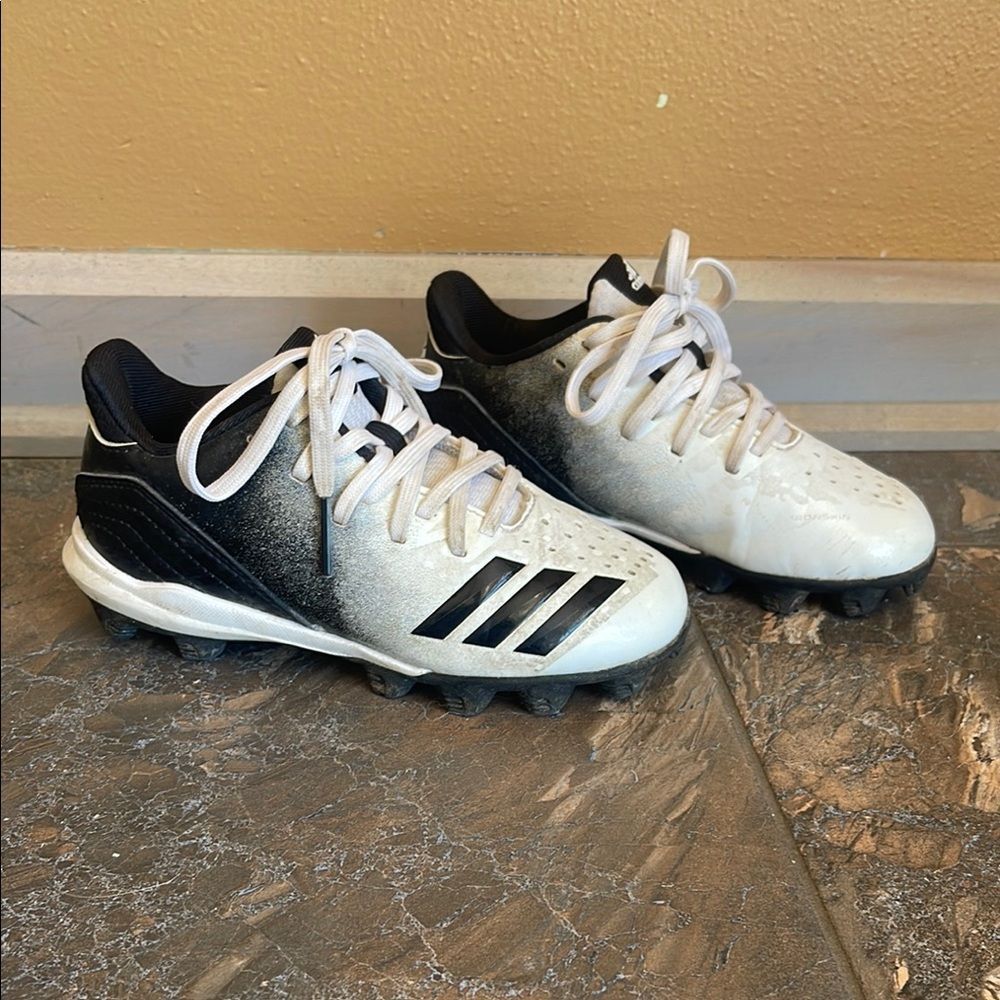 Adidas Icon Baseball Molded Cleats Youth Sz 12K Lace Up White Black
